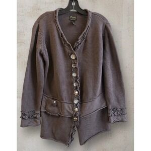 Pure Handknit Women's Knit Cardigan M/L Ruffle Boho Asymmetrical Dusty Purple